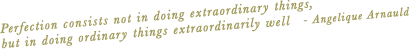 Perfection consists not in doing extraordinary things, but in doing ordinary things extraordinary well - Angelique Arnauld